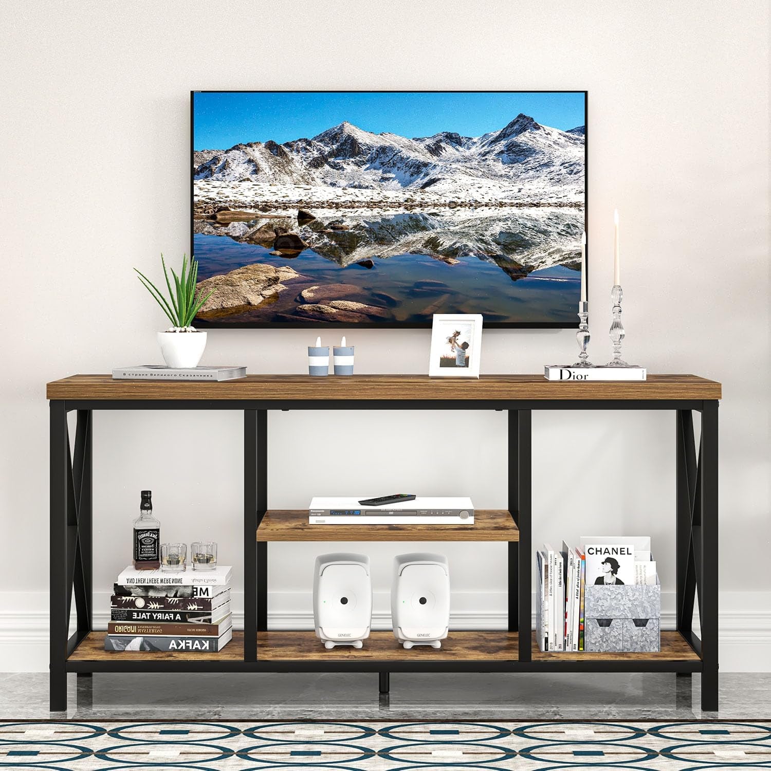 TV Stand for Televisions up to 55 Inch, Modern Entertainment Center with Storage, Industrial Media TV Console Table for Living Room Bedroom, Rustic Brown 47 Inch