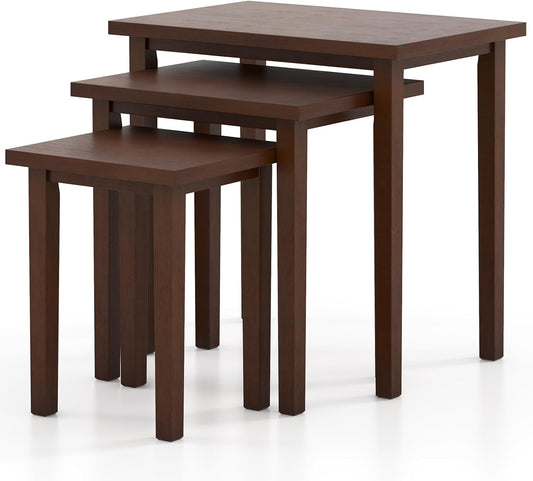 Nesting Tables Set of 3, Farmhouse Stacking Side Table with Rubber Legs, Wooden Rectangle Accent End Table, Nesting Coffee Tables for Living Room Bedroom (Walnut)