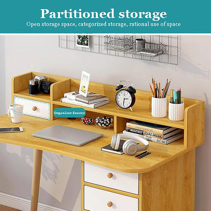 White Writing Desk with Drawer & Cabinet,Wood Computer Hutch,Home Office Desk,Small Study Desk,Workstation Pc Laptop Table for Bedroom Home Office，White B 120Cm/47