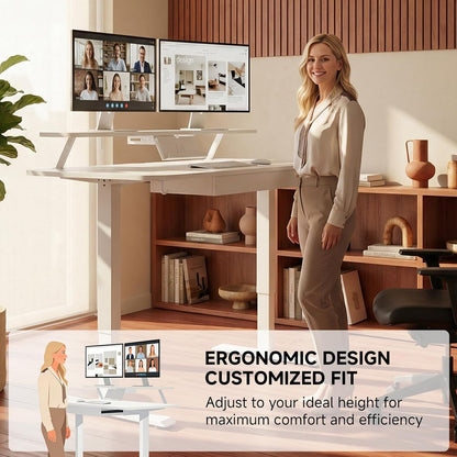 Electric Standing Desk with Drawers, 48 X 24 Inches Height Adjustable Computer Desk with Monitor Stand, Laptop Stand, Home Office Sit Stand up Desk with Memory Preset, White