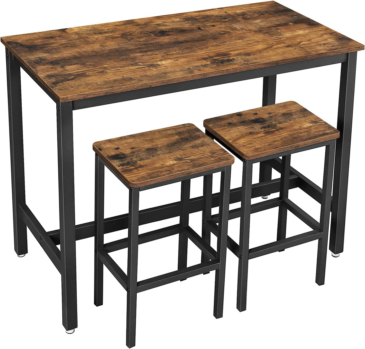 Bar Table Set, with 2 Bar Stools, Dining Table Set, Kitchen Counter with Bar Chairs, Industrial, Living Room, Party Room, Rustic Brown and Black ULBT15X