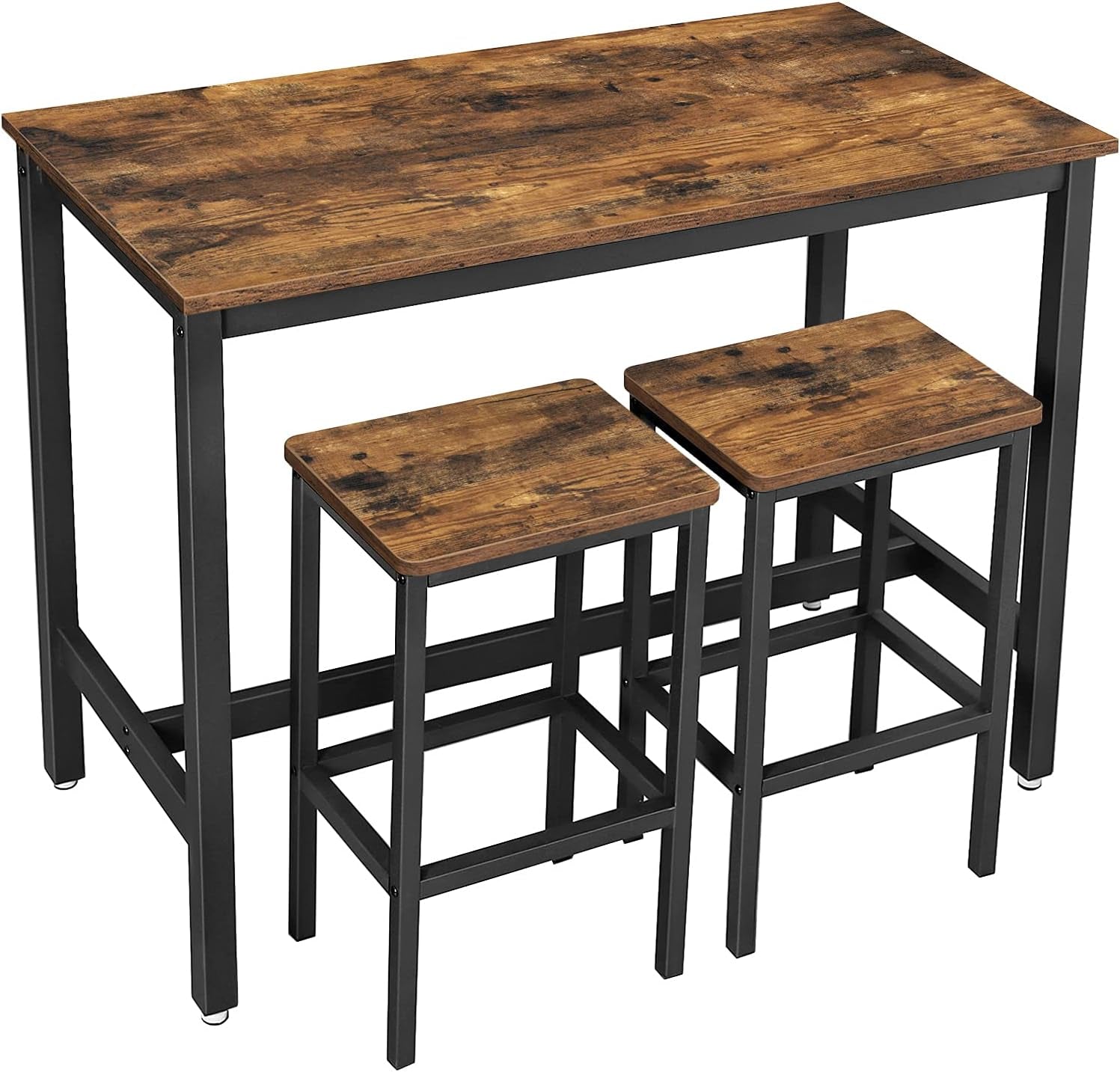 Bar Table Set, with 2 Bar Stools, Dining Table Set, Kitchen Counter with Bar Chairs, Industrial, Living Room, Party Room, Rustic Brown and Black ULBT15X