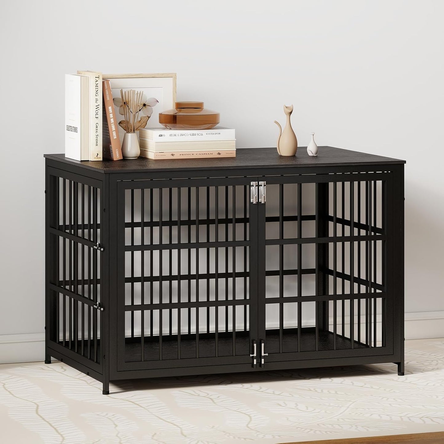 48 Inch Large Dog Crate End Table, Heavy Duty Furniture Kennel for Medium to Large Dogs with Multiple Locks, Wooden Pet Cage