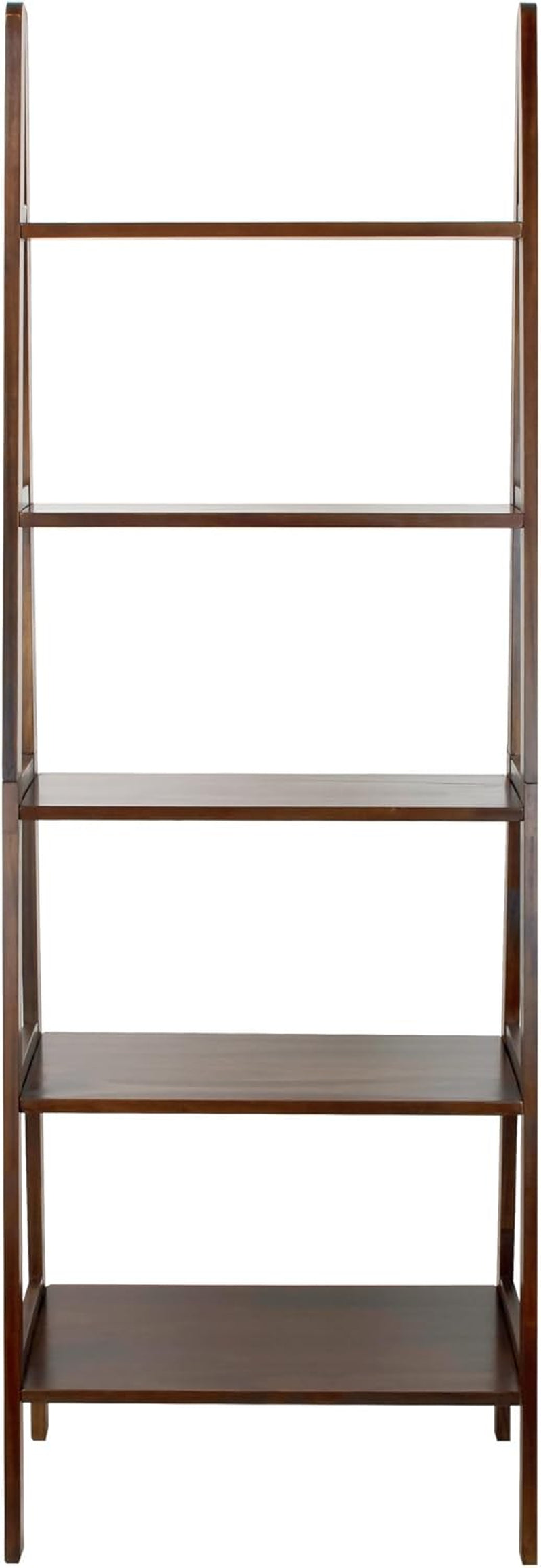 100% Solid Wood 5-Shelf Ladder Bookcase, 24.75"W X 16"D X 72"H, Warm Brown, 5-Tier Freestanding Ladder Shelf