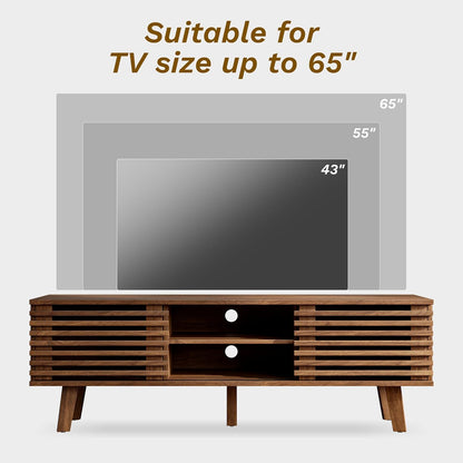 Living Room Table Sets of 2, Mid Century Coffee Table and TV Stand, Wood Coffee Table with Storage, Modern TV Stand for Bedroom, Living Room, Walnut