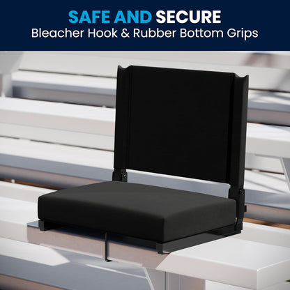 Grandstand Portable Stadium Seat for Bleachers or Benches, Folding Padded Stadium Chair with Carrying Handle, 500 Lb. Weight Capacity, Black