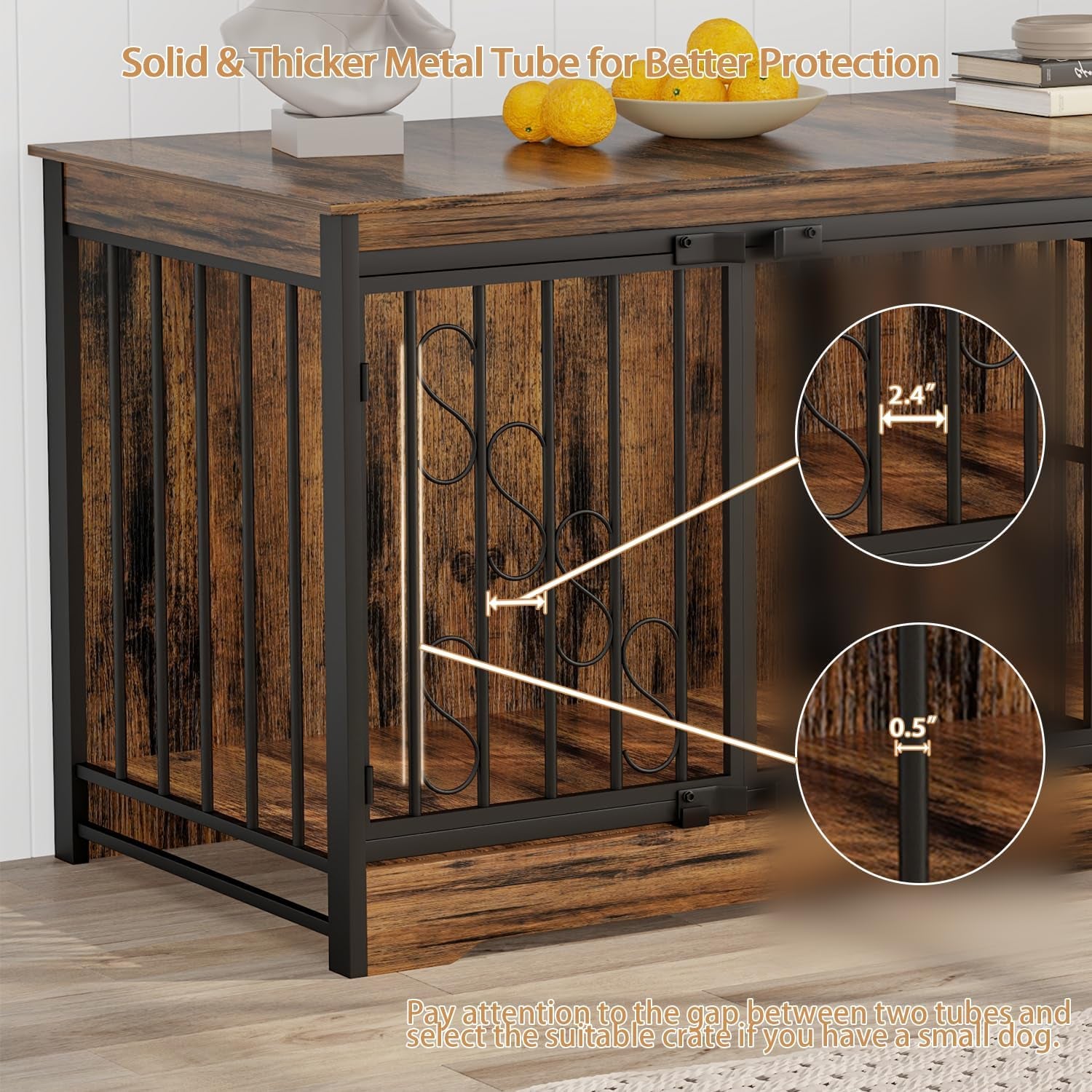 71 Inch Double Dog Crate Furniture for 2 Dogs, Decorative Wooden Dog Crates Indoor Dog Kennel TV Stand for Large Medium Small Dogs, Dog Cage Furniture Heavy Duty Pet House with Divider, Brown