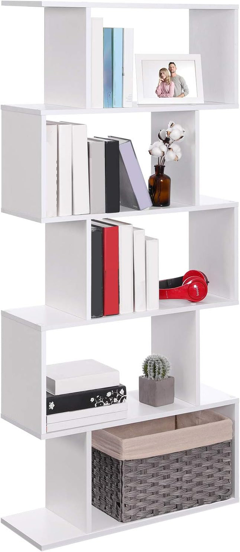 Wooden Bookcase, Display Shelf and Room Divider, Freestanding Decorative Storage Shelving, 5-Tier Bookshelf, Greige ULBC062M01 9.4D X 27.6W X 62.6H In
