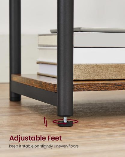 End Table with Charging Station, Set of 2, Small Side Tables for Living Room, Bedroom, Nightstand with Outlets and USB Ports, Bedside Table with Storage Shelf, Rustic Brown and Black
