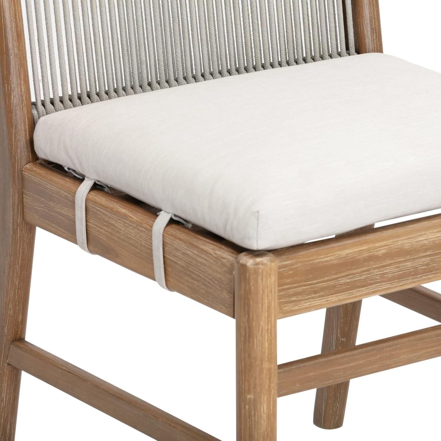 Kayden Outdoor Dining Chair with Cushion, Porch Chair with Solid Wood Acacia Wood Frame, Foam Cushion and Woven Rope Backrest, Set of 6