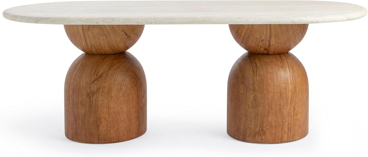 Long Dining Table in Brown,Travertine Ash Wood