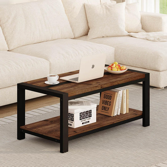 Coffee Table for Living Room, Industrial Wood and Metal Living Room Tables, Farmhouse Rectangular Center Table (Rustic Oak, 43 Inch)