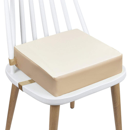 Toddler Booster Seat Dining, Washable 2 Straps Safety Buckle Kids Booster Seat for Dining Table, Portable Travel Increasing Cushion (Beige-Pu)