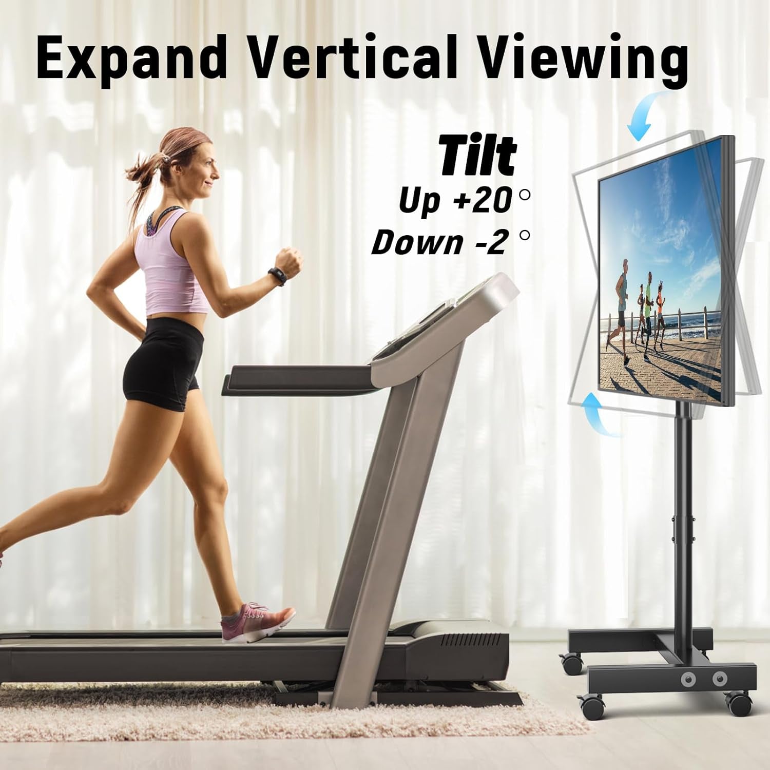 Mobile TV Cart Rolling TV Stand for 13-50 Inch Screens, Tilting and Rotating Mount, Portrait to Landscape, Height Adjustable Portable TV Stand with Wheels Holds up to 44Lbs Max VESA 200X200Mm