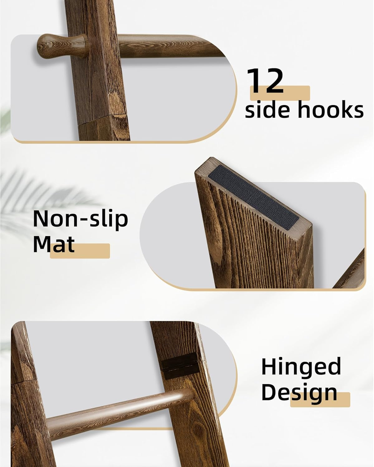 6-Tier Blanket Ladder with Hanging Knobs,5.5 Ft Wall Leaning Blanket Ladders for Living Room Bedroom,Rustic Decorative Storage for Quilts,Throws,Easy to Assemble,Rustic Brown