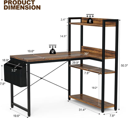 47 Inch L Shaped Computer Desk with Reversible Storage Shelves, Home Office Corner Desk Study Writing Table with Hutch, Study, White