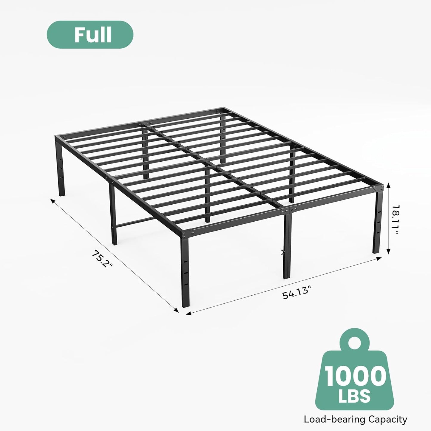 Full Size 18 Inch Platform Bed Frame, Heavy Duty Metal Foundation Frame, Noise-Free Sturdy Steel Slats, Underbed Storage, No Box Spring Needed, Quick Setup