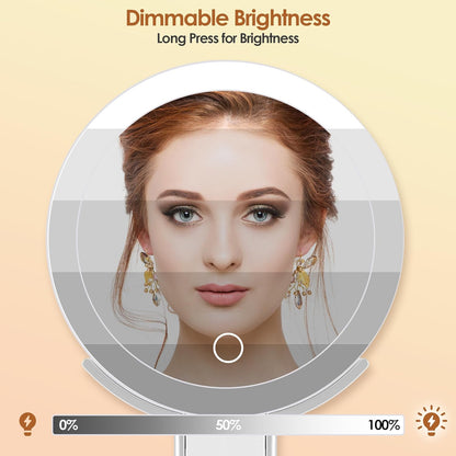 Magnifying Mirror with Light, Double Sided 30X/1X Lighted Travel Makeup Mirror with Magnification, 3 Color Lighting, Dimmable Touch Screen, Adjustable & Foldable Hand Mirror (White)