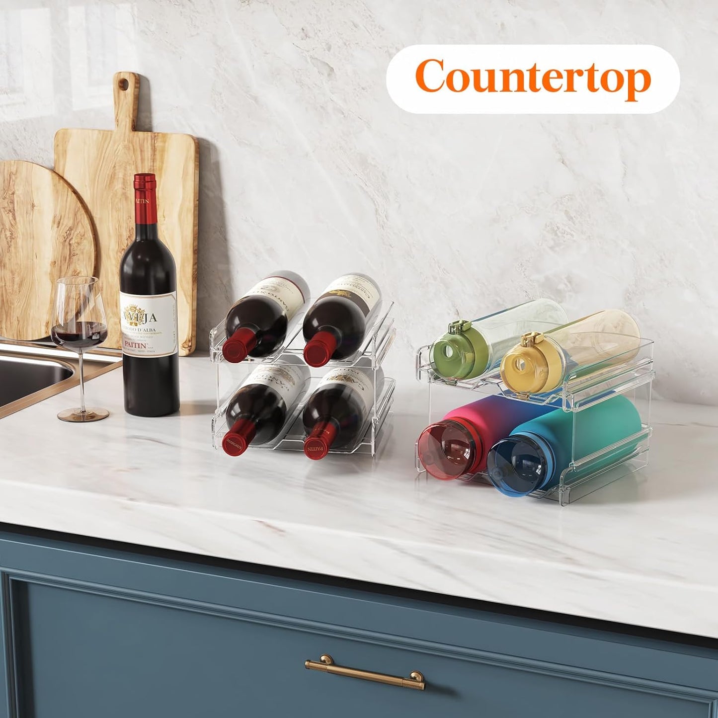 Plastic Stackable Wine Rack for Refrigerator, Cabinet, Countertop,Wine Bottle Holder, Water Bottle Organizer for Fridge, Pantry, Hold 4 Bottles