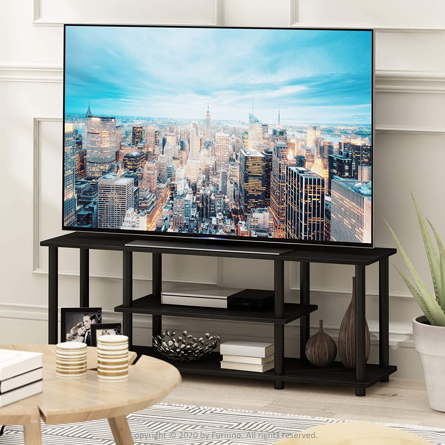 Turn-N-Tube No Tools 3D 3-Tier Entertainment TV Stand up to 50 Inch TV, round Tubes, Walnut