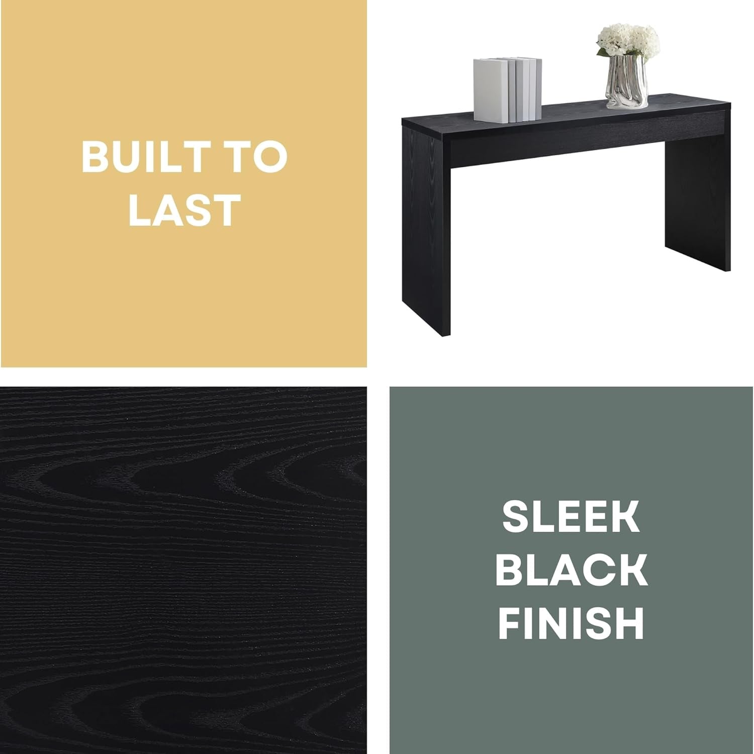 Northfield Hall Console Table 48" - Modern, Minimalist Narrow Sofa Display Accent for Contemporary Living Room, Entryway, or Hallway, Black