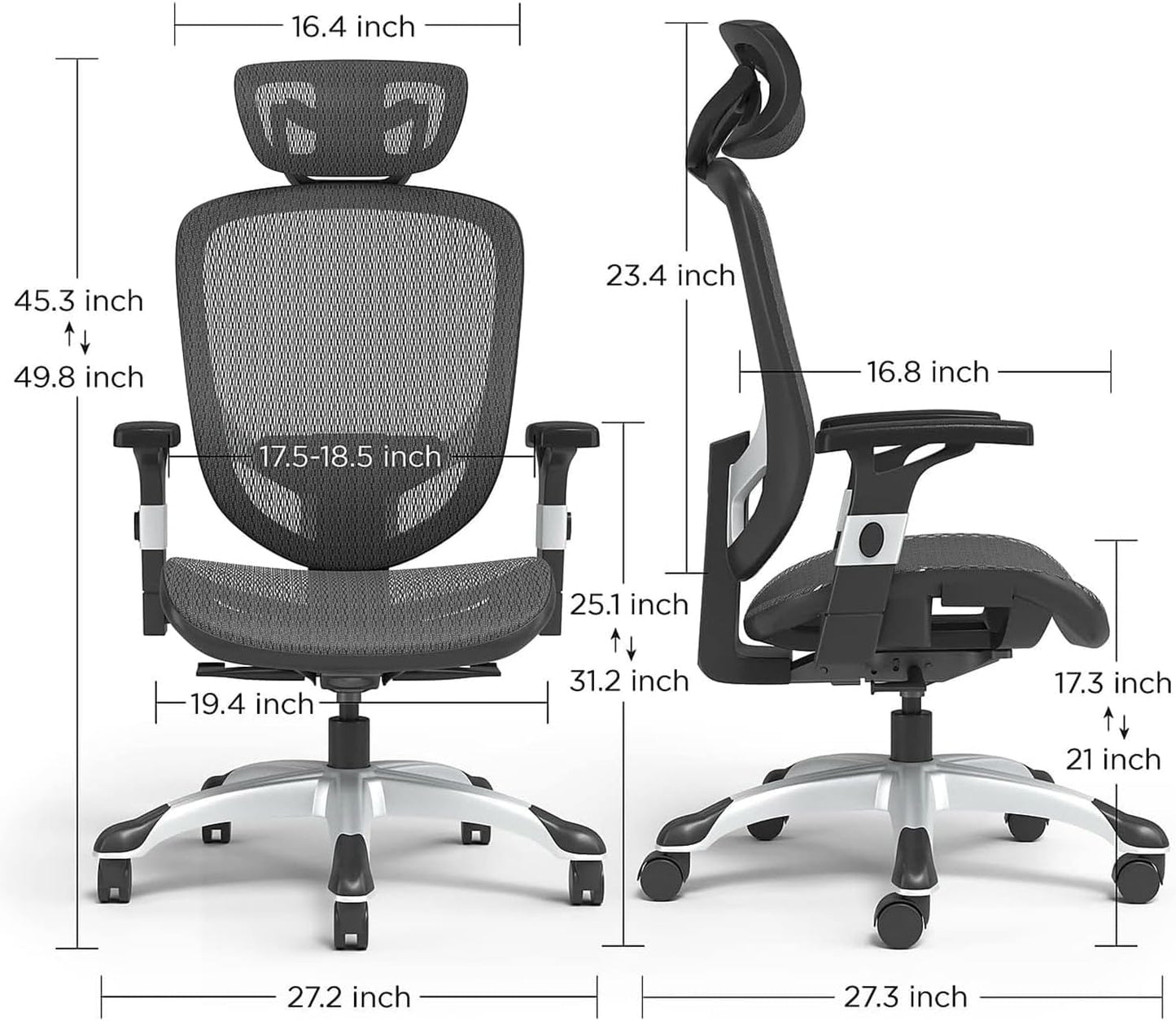 Hyken Ergonomic Swivel Task Chair, Adjustable Office Chair with Breathable Mesh and Lumbar Support, Perfect for Home and Office, Black