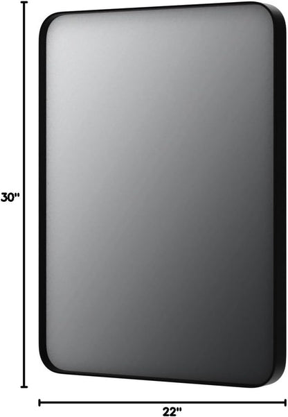 Black Metal Framed Bathroom Mirror for Wall, 22X30 Inch Rounded Rectangle Mirror, Matte Black Bathroom Vanity Mirror Farmhouse, Anti-Rust, Hangs Horizontally or Vertically