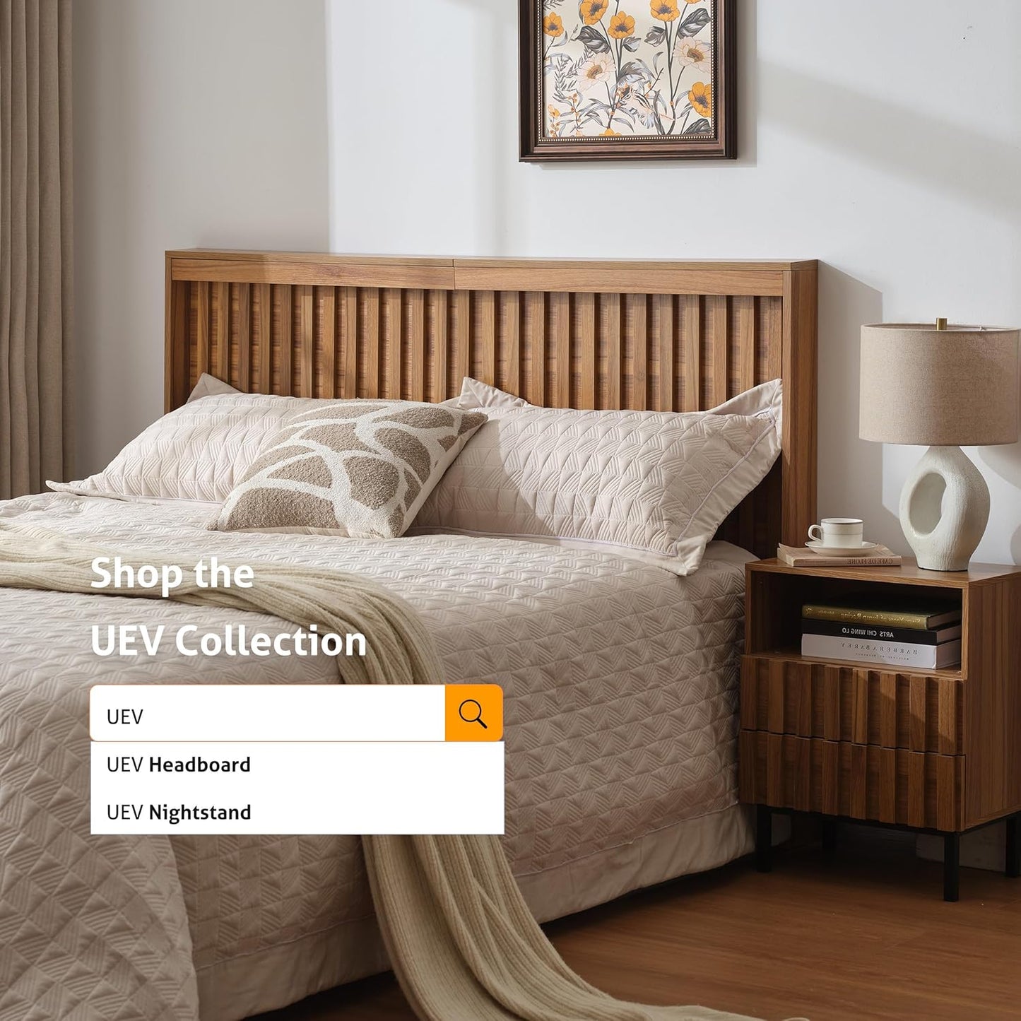 Headboard with Light Elegant Wood Design, 62.6 Inch Wide Headboard Only, Fluted Panel, Modern Farmhouse, Wall Mounted, Wingback (Wooden, Queen)