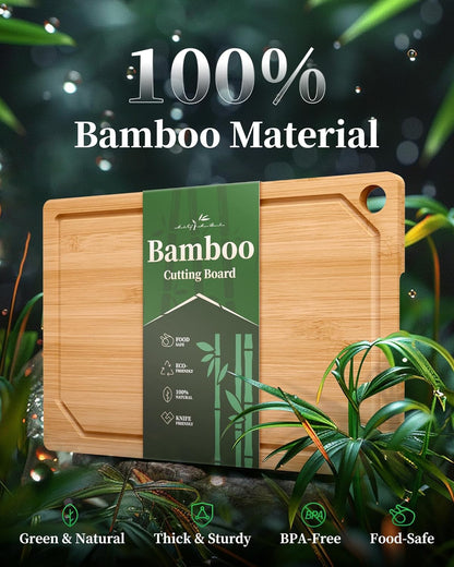 Bamboo Cutting Board - Multi-Sizes Wooden Cutting Boards for Kitchen, Convenient Kitchen Essentials with Deep Juice Grooves, Natural Cutting Board for Chopping & Serving, 15.0" X 10.0"