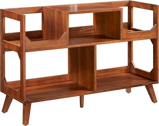 Asheville Mid-Century Modern Media Console Record Player Stand, Storage for Vinyl Records, Large, Walnut