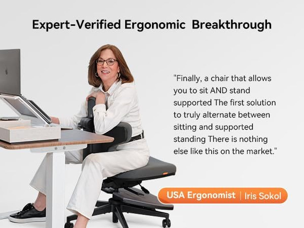 Standing Mate Chair, 5-In-1 Ergonomic Office Chair for Standing Desk, Sit Stand Lean Perch Saddle Stool with Flip Backrest & Dynamic Posture Support, Height Adjustable Active Chair