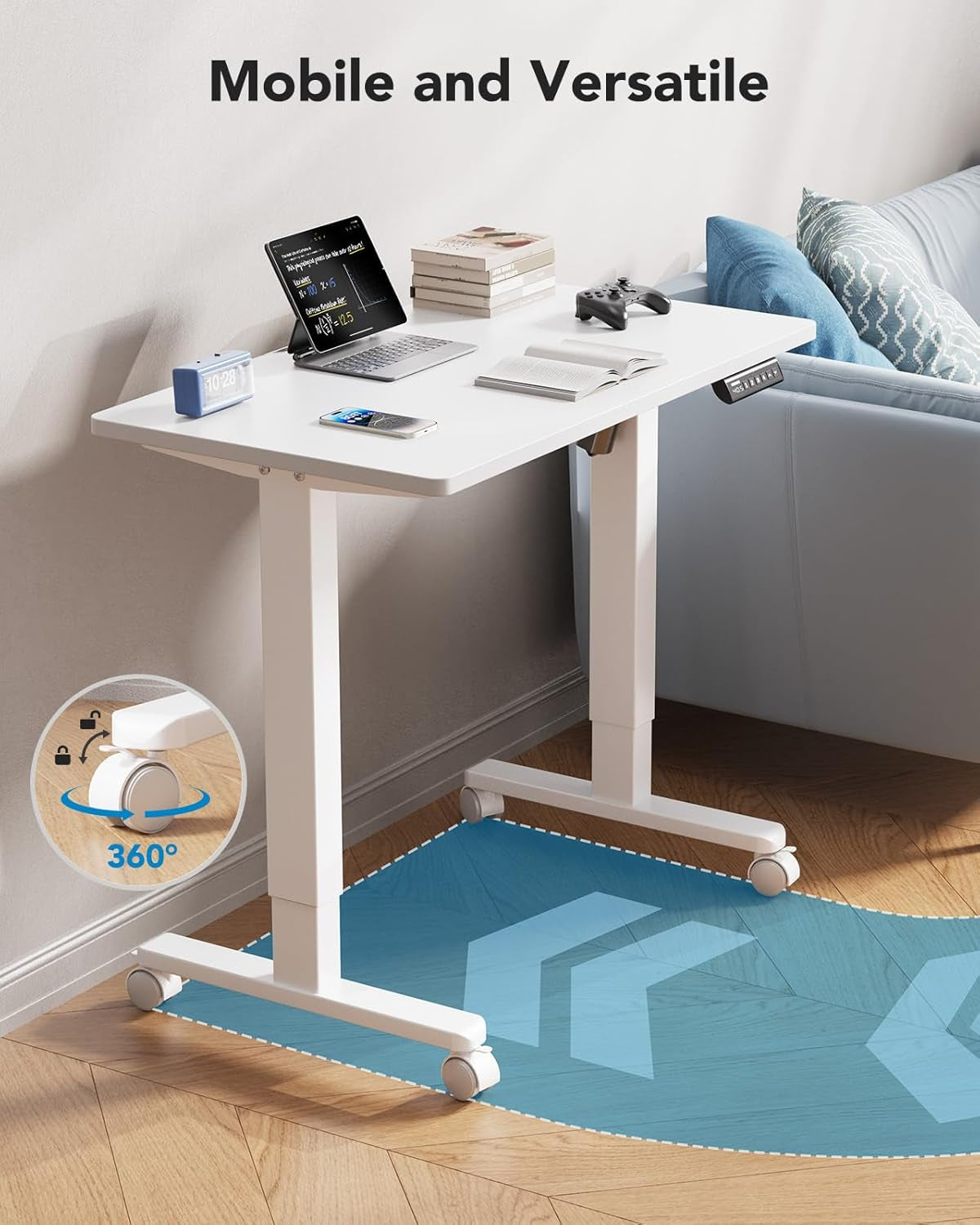 Electric Small Standing Desk, 35" X 20" Whole Piece Desktop, Adjustable Height Computer Desk, 4 Height Memory Settings, Sit Stand up Desk for Home Office, White