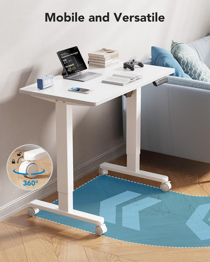 Electric Small Standing Desk, 35" X 20" Whole Piece Desktop, Adjustable Height Computer Desk, 4 Height Memory Settings, Sit Stand up Desk for Home Office, White