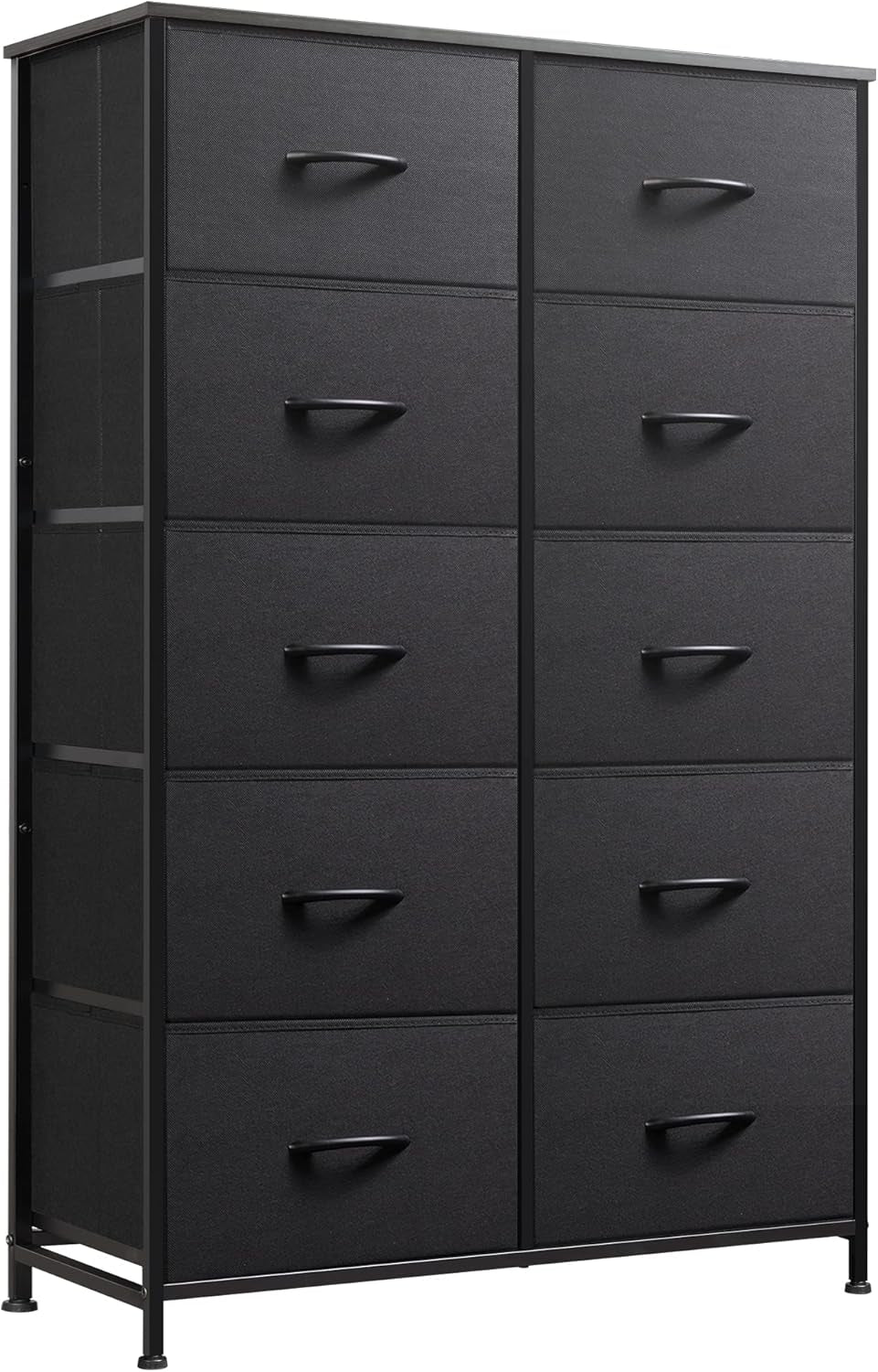 Tall Black Dresser for Bedroom with 10 Drawers, Chest of Drawers, Dressers Bedroom Furniture, Storage Organizer Unit with Fabric Bins for Closet, Hallway, Living Room, Entryway