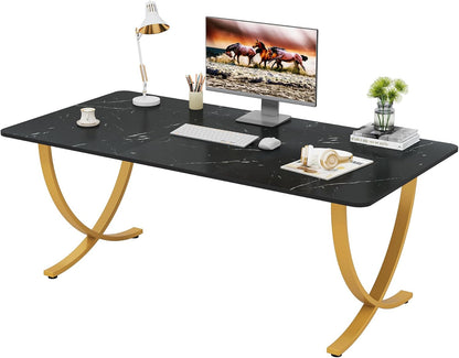 Executive Desk, 63” W X 31.5” D Large Office Desk, Modern Computer Desk Conference Table Meeting Room Table, Business Furniture for Home Office, Black and Gold