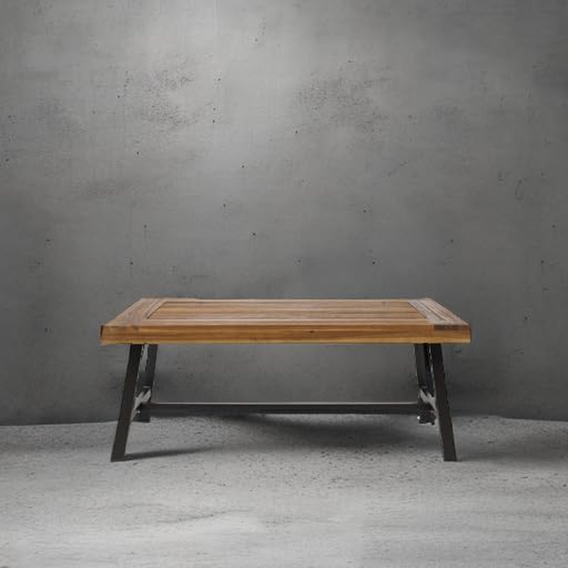 Carlisle Outdoor Acacia Wood Coffee Table, Sandblast/Rustic Metal