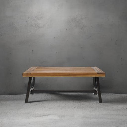 Carlisle Outdoor Acacia Wood Coffee Table, Sandblast/Rustic Metal