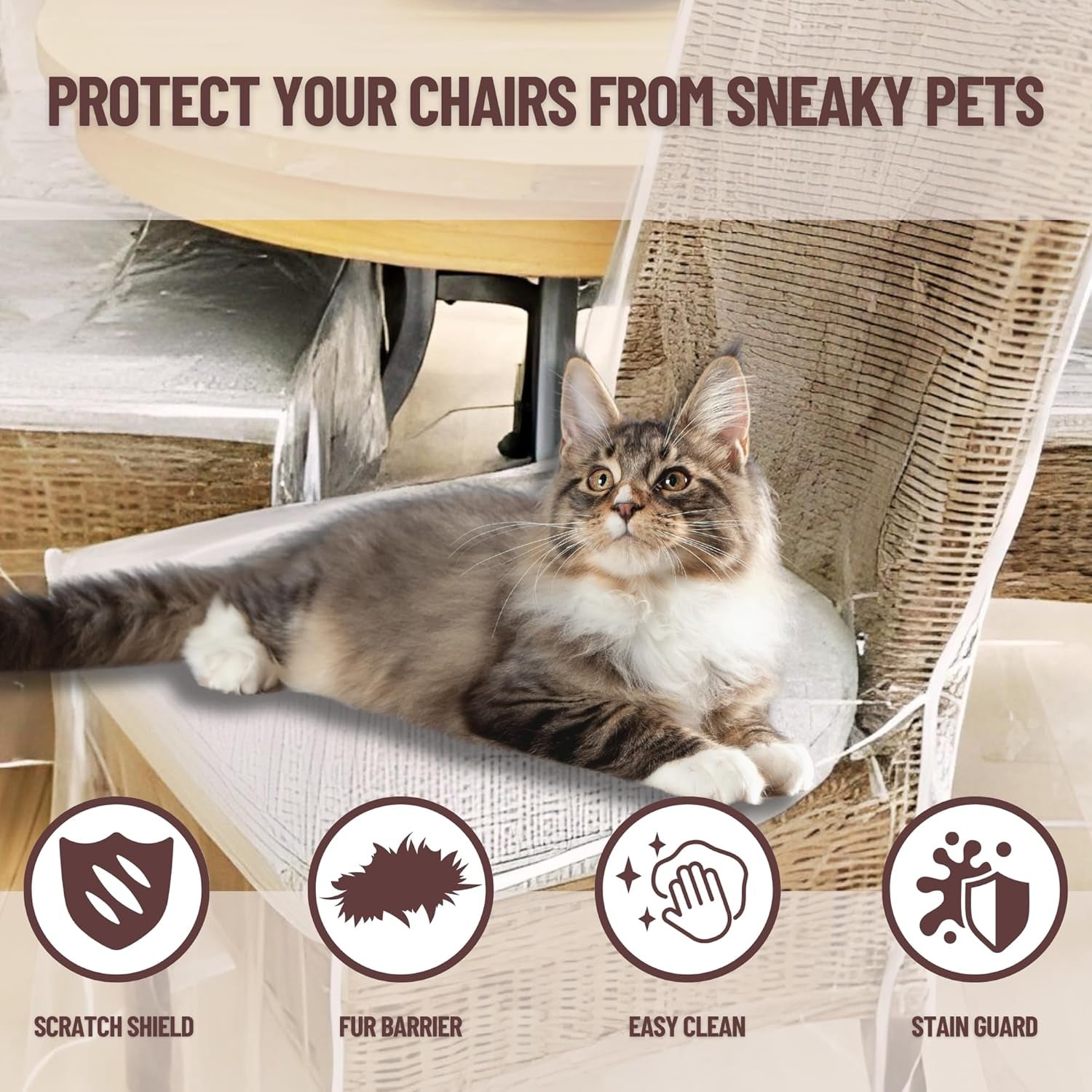 Dining Room/Kitchen Chair Cover/Protector-4 Pack- Heavy Duty Clear PVC Vinyl-No Dust/Spill/Pet Hair/Pet Claws, Easy Clean Slipcover