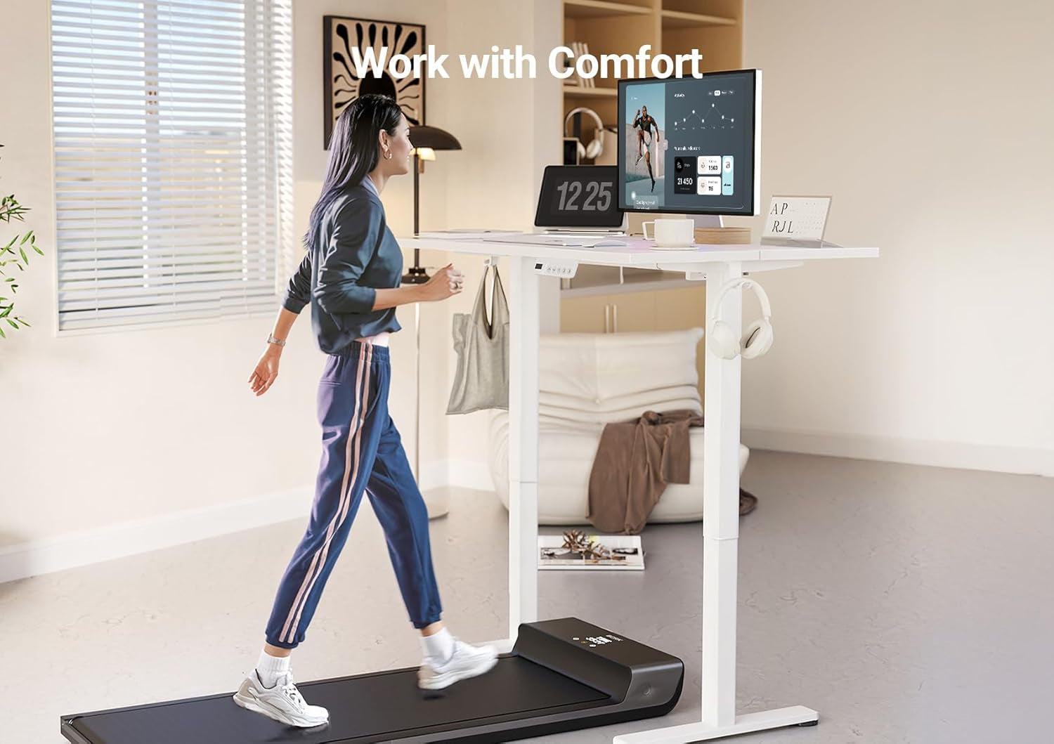 Electric Standing Desk Adjustable Height, 40 X 24 Inches Stand up Desk with Cable Management, Home Office Desks with Splice Board & White Frame, White Top