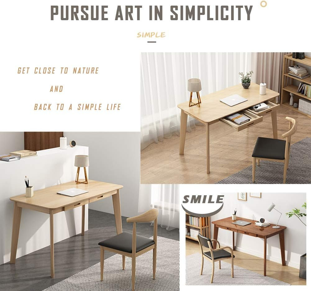 Solid Wood Writing Desk - Home Office Workbench Desk with Drawer, Laptop Computer Work Study Table