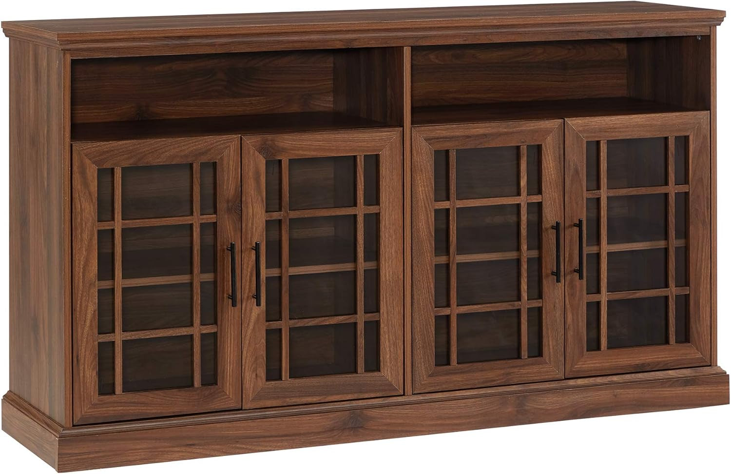 Classic Glass Door Universal TV Stand for Tv'S up to 64" Flat Screen Living Room Storage Cabinet Doors and Shelves Entertainment Center, 16"D X 58"W X 33"H, Dark Walnut