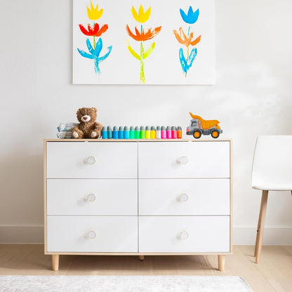 Baby Dresser for Nursery, Kids, and Bedroom – 6 Drawer White Wood Dresser with Solid Wood Legs, Storage for Clothes and Baby Essentials, White