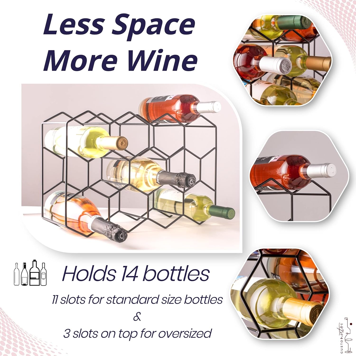 Countertop Wine Rack - 14 Bottle Freestanding Modern Black Metal Small - 3 Tier Tabletop Wine Holder Stand for Cabinet, Pantry - Wine Racks Countertop - No Assembly Required