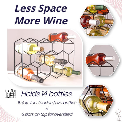 Countertop Wine Rack - 14 Bottle Freestanding Modern Black Metal Small - 3 Tier Tabletop Wine Holder Stand for Cabinet, Pantry - Wine Racks Countertop - No Assembly Required