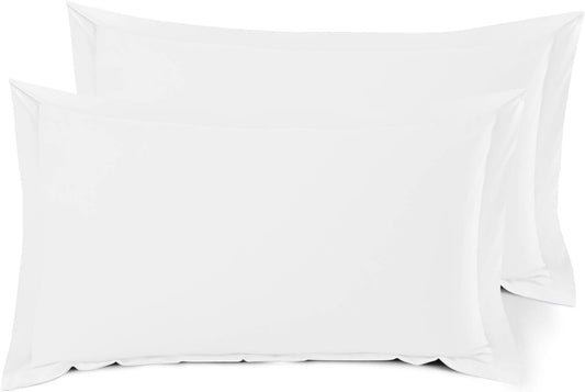 Soft Pillow Shams Set of 2 - Double Brushed Microfiber Pillow Covers - Hotel Style Premium Bed Pillow Cases, with 1.5” Decorative Flange, King 20"X36" - White