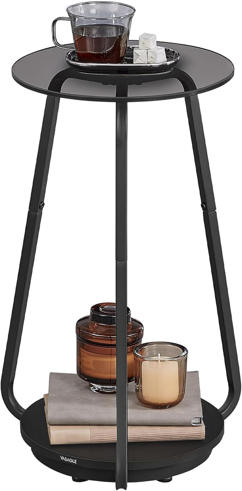 round Side Table, 2-Tier Nightstand, End Table with Glass Top and Particleboard Shelf, Cocktail Table, for Living Room, Bedroom, Small Spaces, Modern Style, Slate Gray ULET287B16