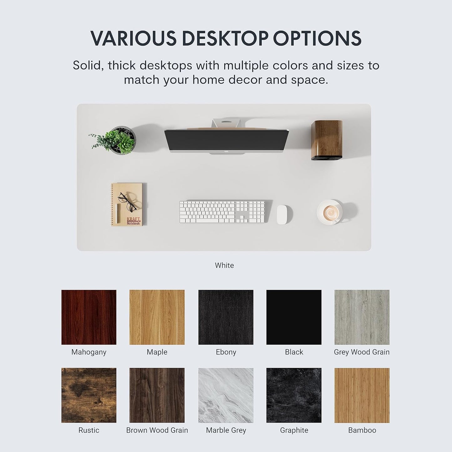 EN1 One-Piece Standing Desk, 48"X24" Seamless Desktop Electric Height Adjustable Desk for Home Office, Multi-Monitor Setups & Easy Assembly, White