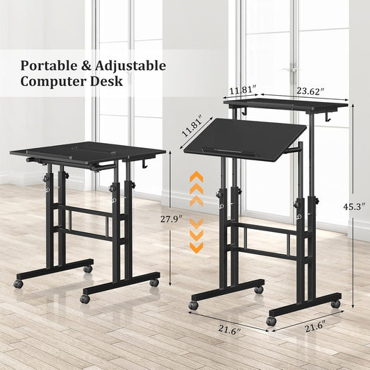 Small Standing Desk with Wheels, Mobile Stand up Desk, Portable Standing Table on Wheels for Walking Pad, Rolling Computer Desk Adjustable Height, Tall Table