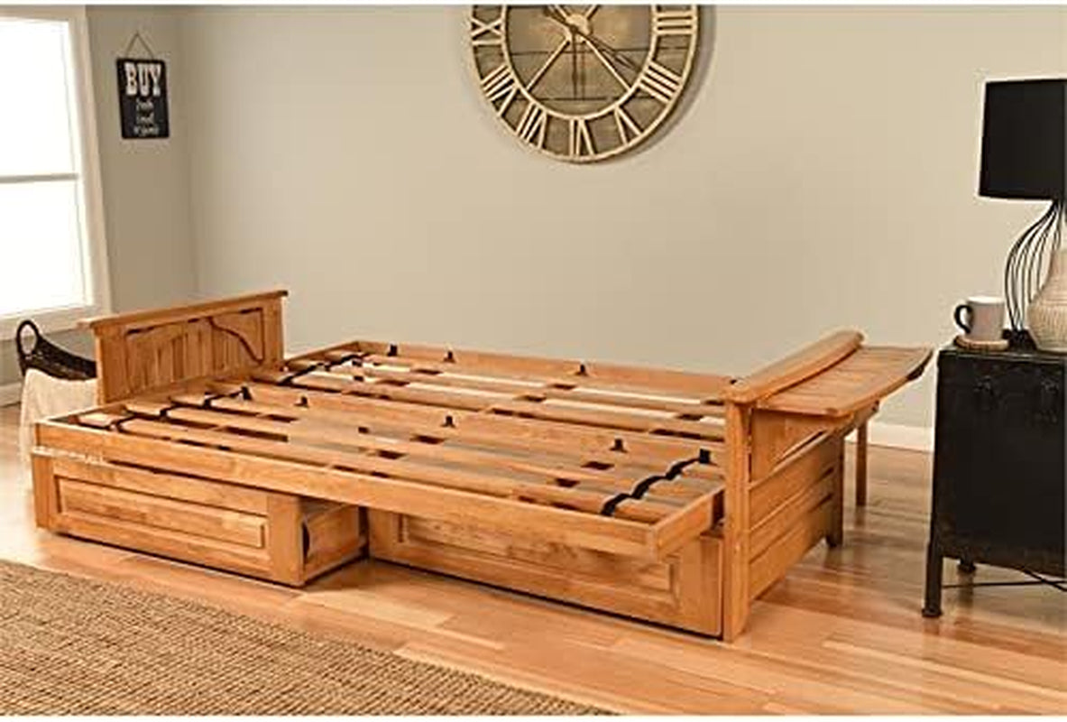 Phoenix Queen Butternut Wood Storage Futon-Linen Stone Mattress