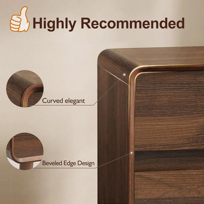 3 Drawer Dressers for Bedroom, Mid Century Modern Chests of Drawers, Curved Dresser with Storage Drawer, Wooden Bedroom Furniture Drawer for Closet, Home Office, Walnut
